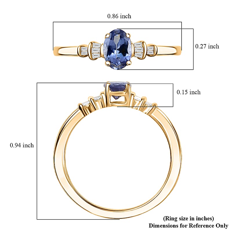 D'Joy Peacock Tanzanite and Diamond 0.85 ctw Ballerina Ring in 18K Vermeil Yellow Gold Over Sterling Silver (Size 7.0)