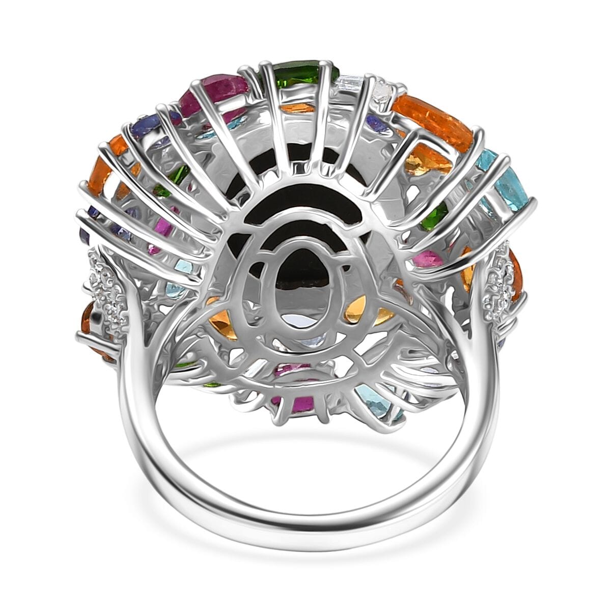 D'Joy Elysian Opal (Triplet) and Multi Gemstone 13.40 ctw Ring in Rhodium Over Sterling Silver (Size 7.0) image number 4