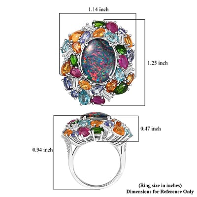 D'Joy Elysian Opal (Triplet) and Multi Gemstone 13.40 ctw Ring in Rhodium Over Sterling Silver (Size 8.0)