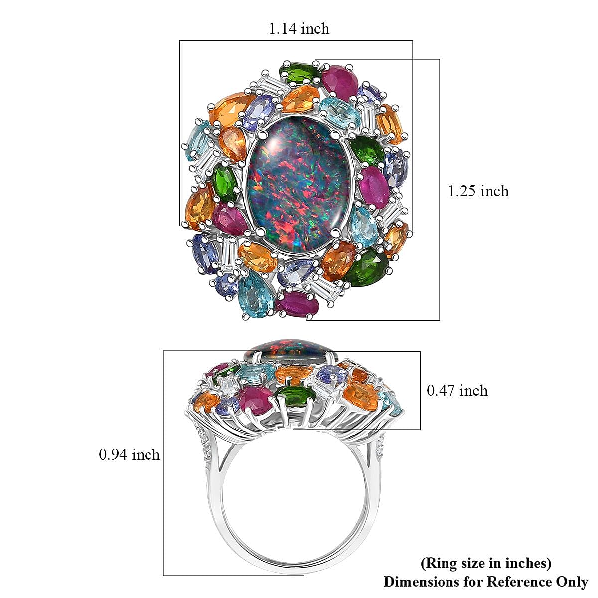 D'Joy Elysian Opal (Triplet) and Multi Gemstone 13.40 ctw Ring in Rhodium Over Sterling Silver (Size 9.0) image number 5