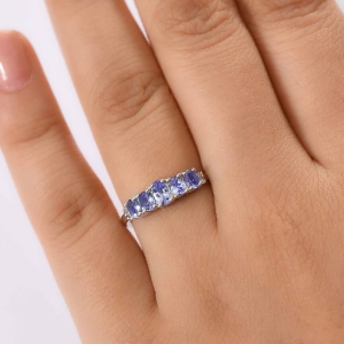 Tanzanite and Diamond 0.91 ctw Ring in Platinum Over Sterling Silver (Size 10) image number 2
