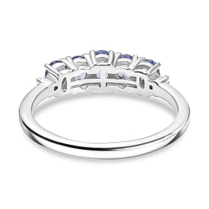 Tanzanite and Diamond 0.91 ctw Ring in Platinum Over Sterling Silver (Size 10)