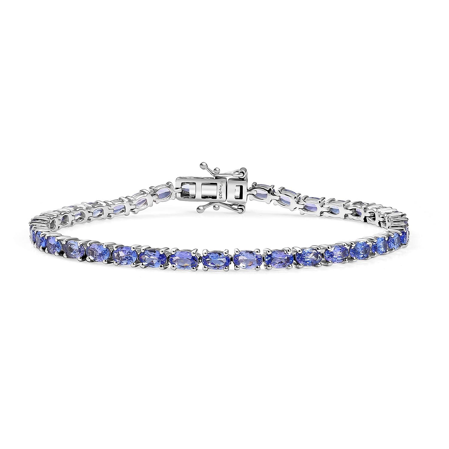 D'Joy Tanzanite and White Diamond 8.08 ctw Bracelet in Rhodium Over Sterling Silver (7.50 In)