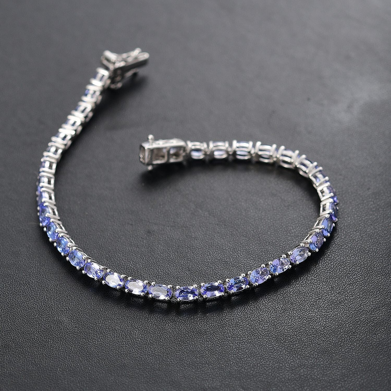 D'Joy Tanzanite and White Diamond 8.08 ctw Bracelet in Rhodium Over Sterling Silver (7.50 In)