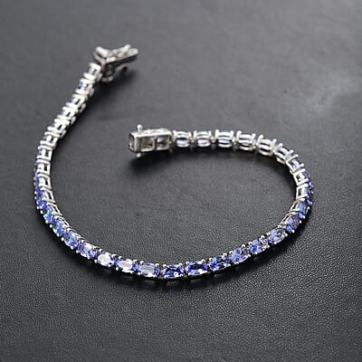 D'Joy Tanzanite and White Diamond 8.08 ctw Bracelet in Rhodium Over Sterling Silver (7.50 In)