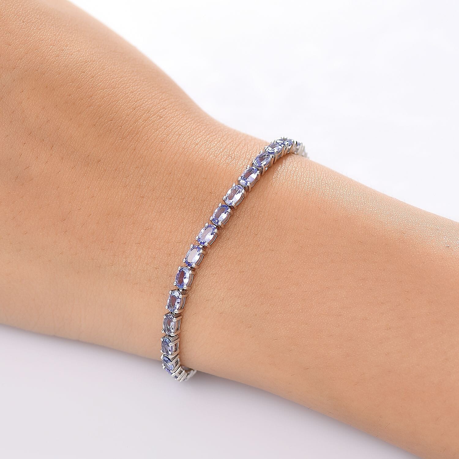 D'Joy Tanzanite and White Diamond 8.08 ctw Bracelet in Rhodium Over Sterling Silver (7.50 In)