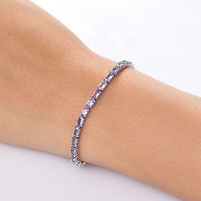D'Joy Tanzanite and White Diamond 8.08 ctw Bracelet in Rhodium Over Sterling Silver (7.50 In)