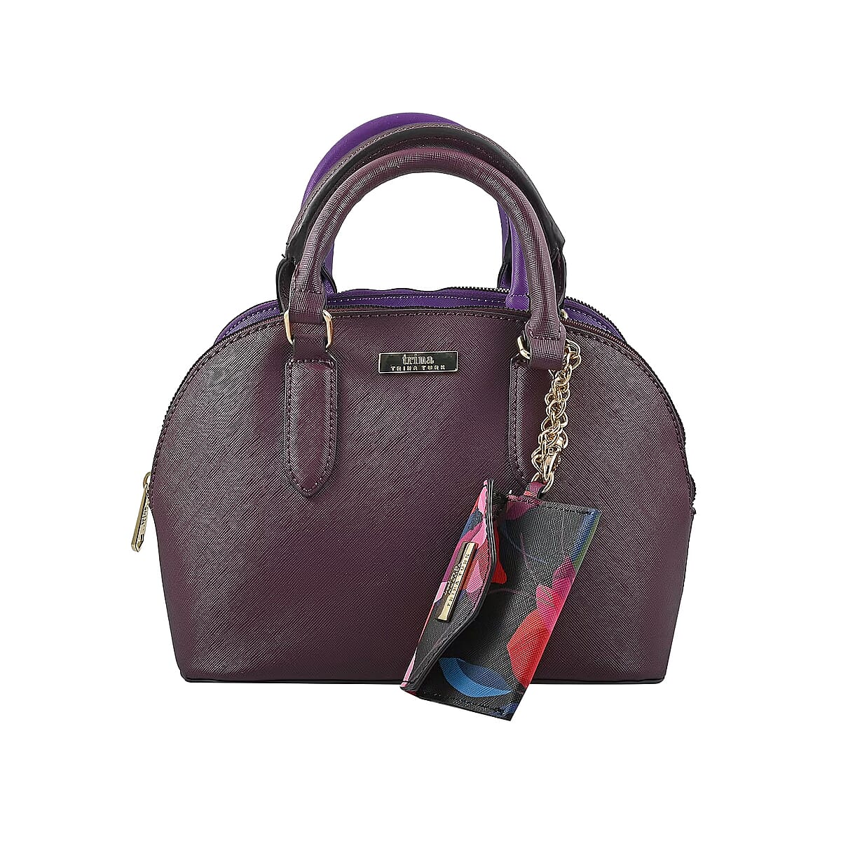 Trina Turk Burgundy Faux Leather Dome Satchel Bag with Card Case image number 0