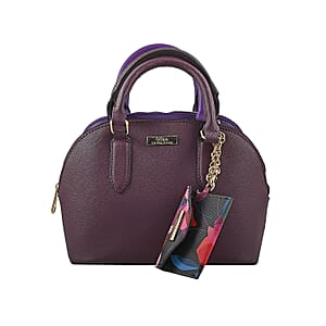 Trina Turk Burgundy Faux Leather Dome Satchel Bag with Card Case