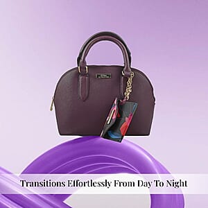 Trina Turk Burgundy Faux Leather Dome Satchel Bag with Card Case