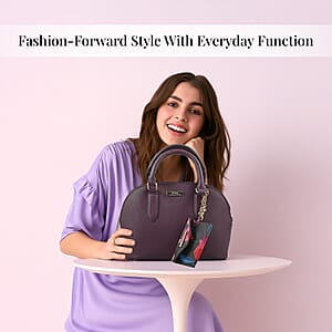 Trina Turk Burgundy Faux Leather Dome Satchel Bag with Card Case