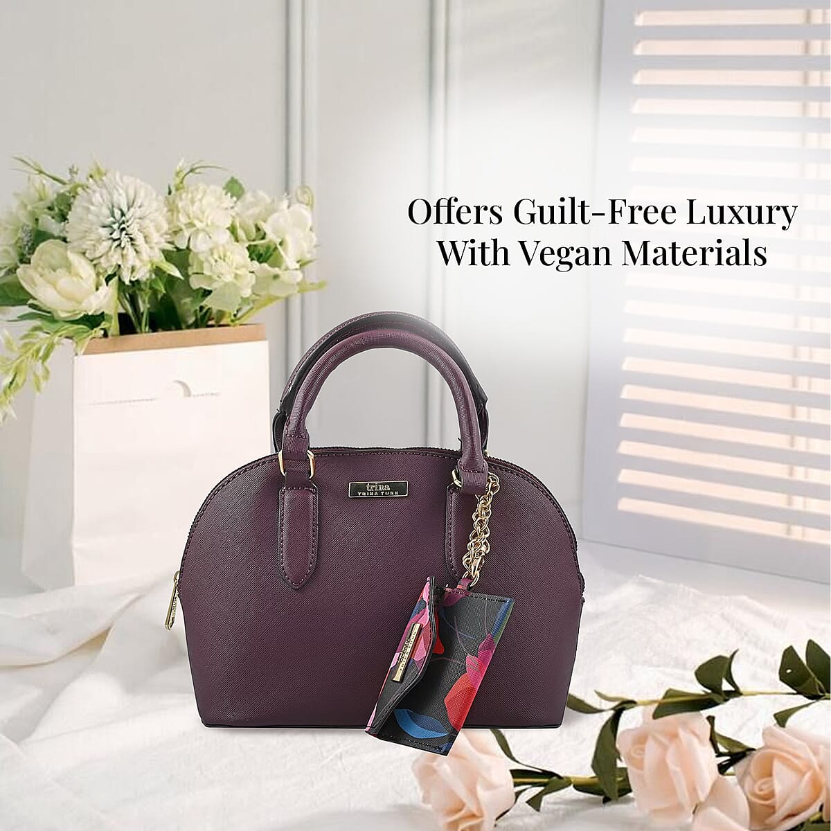 Trina Turk Burgundy Faux Leather Dome Satchel Bag with Card Case image number 4