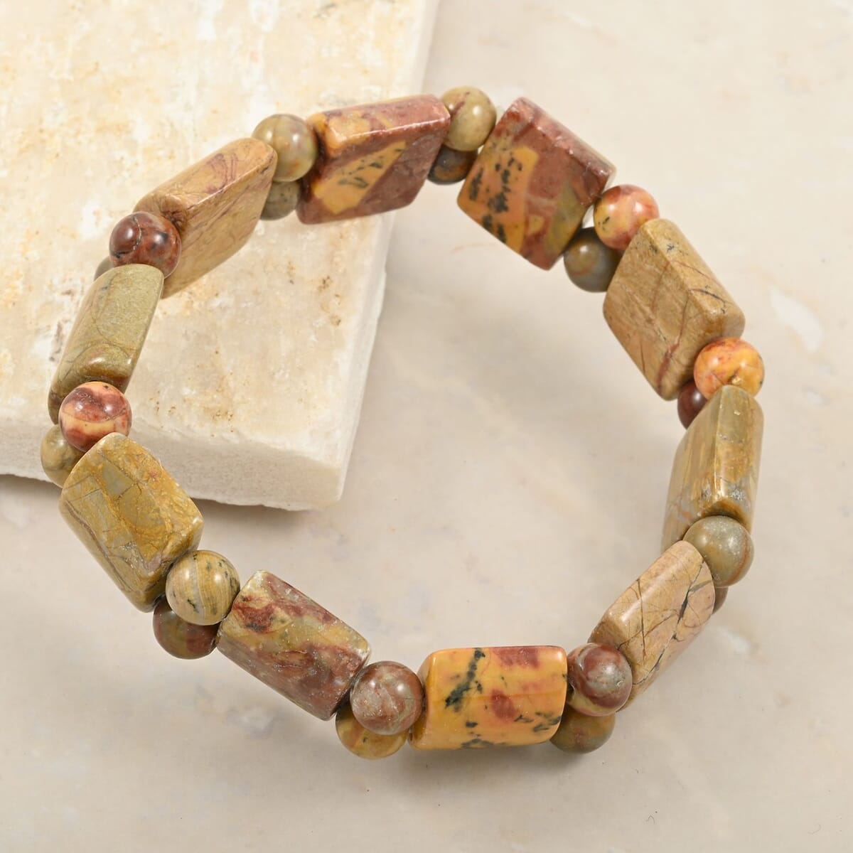 Rainbow Picasso Stone 147.25 ctw Tanker Stretch Bracelet (6-7In) image number 1