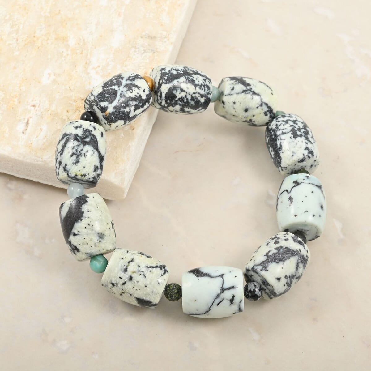 Howlite and Multi Gemstone 188.10 ctw Barrel Beaded Stretch Bracelet image number 1