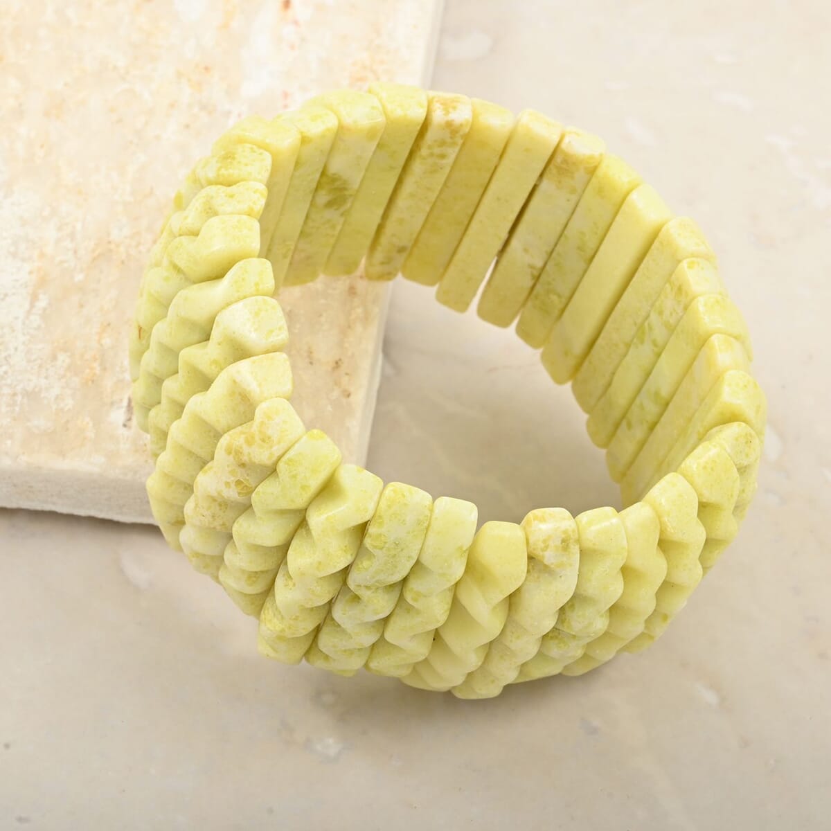 Carved Pineapple Jasper 569.30 ctw Wavy Stretch Bracelet image number 1