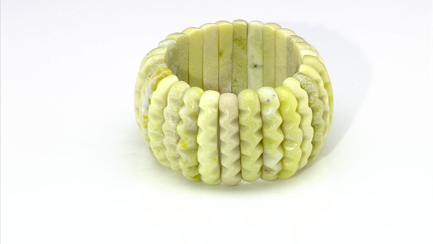Carved Pineapple Jasper 569.30 ctw Wavy Stretch Bracelet