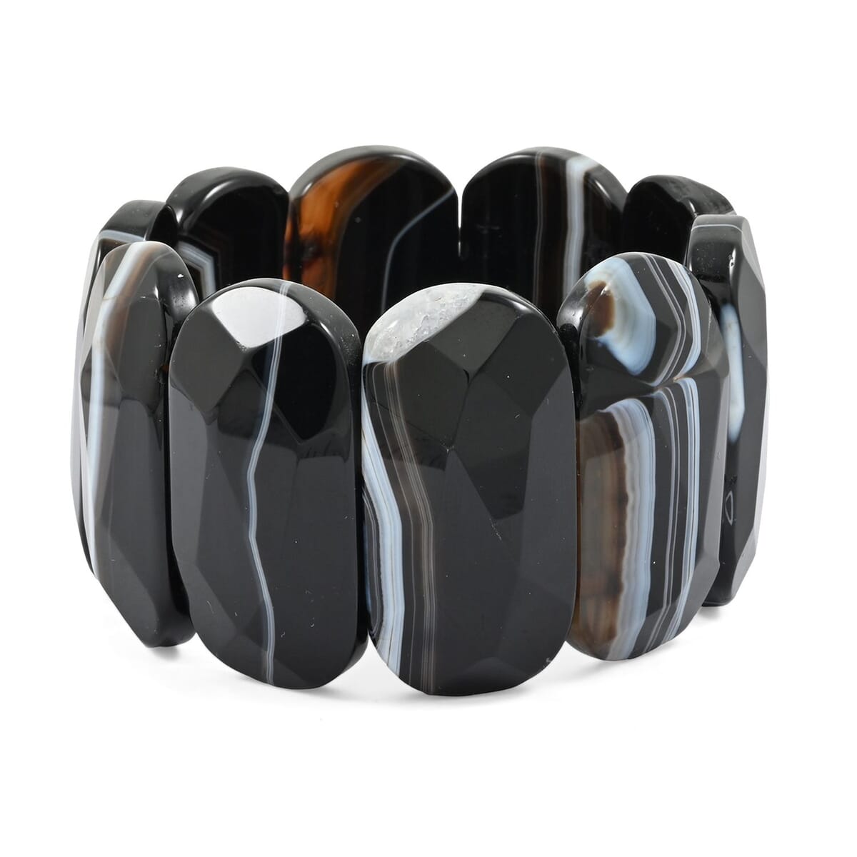 Faceted Oval Brazilian Black Agate 602.65 ctw Stretch Bracelet image number 0