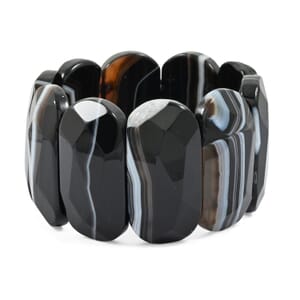 Faceted Oval Brazilian Black Agate 602.65 ctw Stretch Bracelet