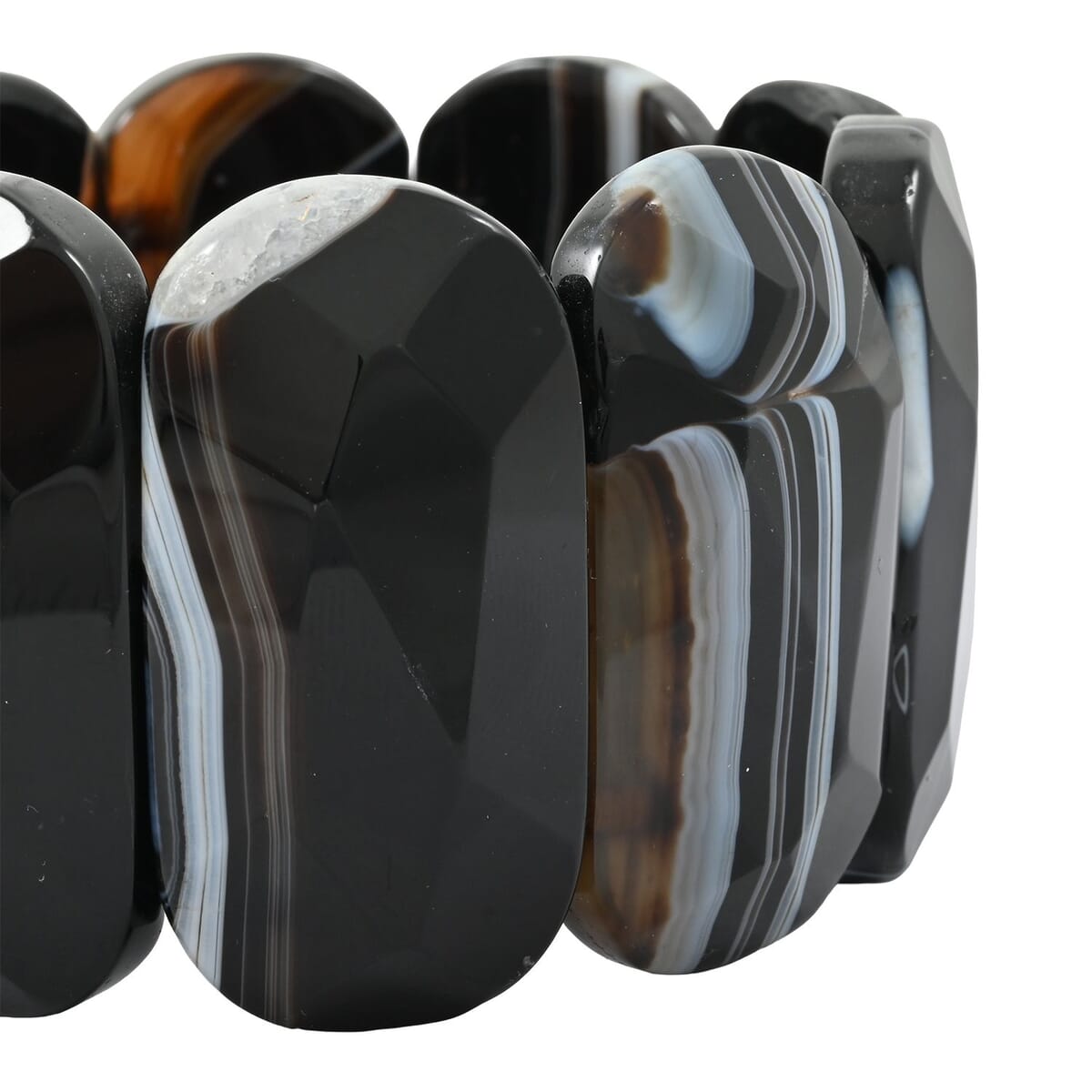 Faceted Oval Brazilian Black Agate 602.65 ctw Stretch Bracelet image number 2