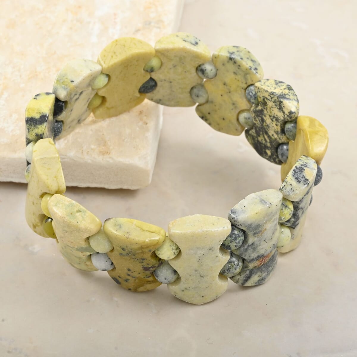 Yellow Turquoise 262.05 ctw Fancy Shape Stretch Bracelet image number 1