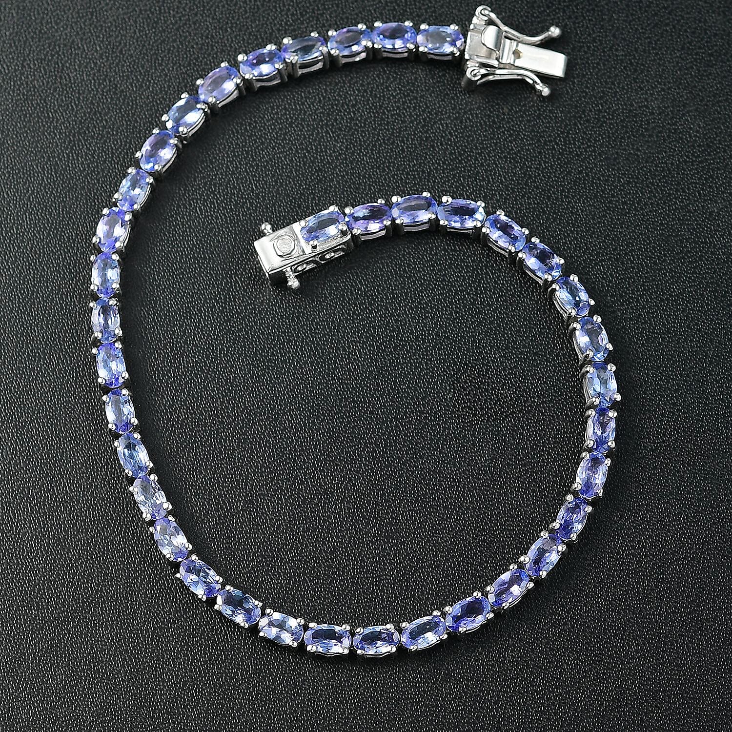 Tanzanite and White Diamond 8.08 ctw Bracelet in Rhodium Over Sterling Silver (8 In) (8.95 g)