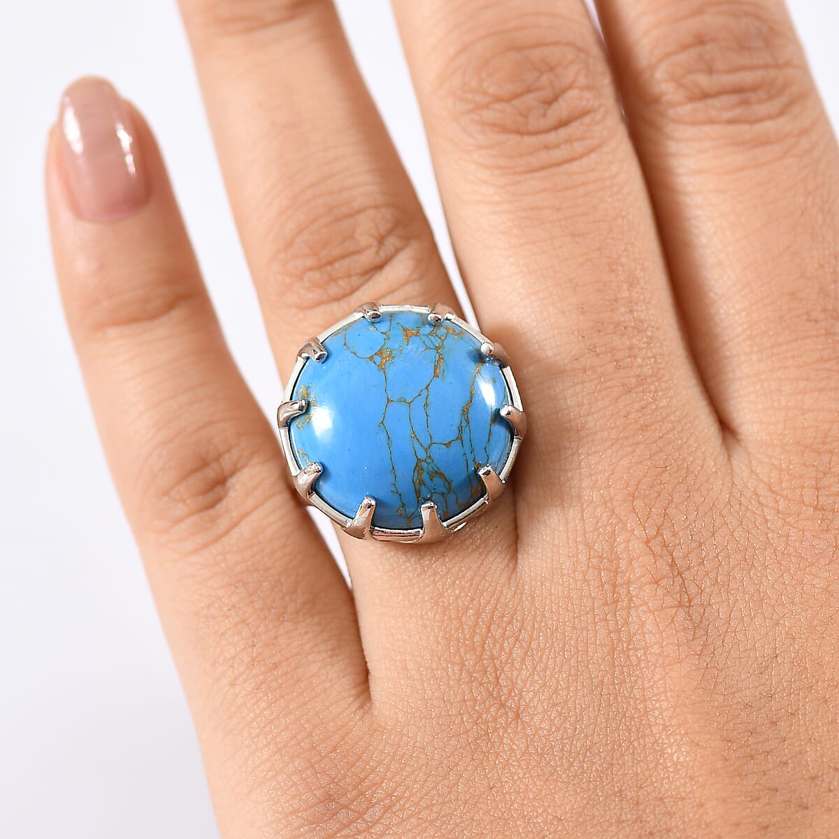 EverTrue Mojave Blue Turquoise 16.75 ctw Solitaire Ring Platinum Bond (Size 10.0) image number 2