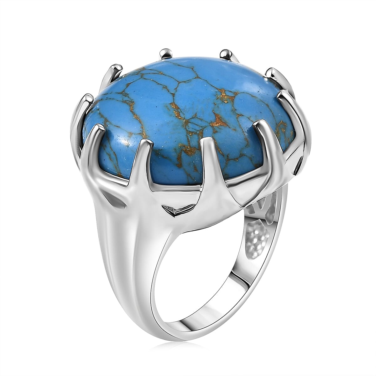 EverTrue Mojave Blue Turquoise 16.75 ctw Solitaire Ring Platinum Bond (Size 10.0) image number 3