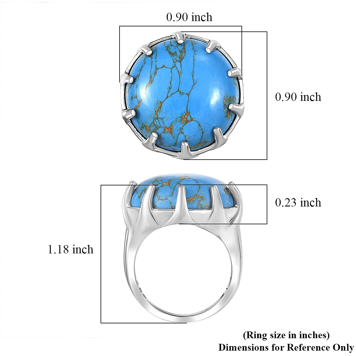 EverTrue Mojave Blue Turquoise 16.75 ctw Solitaire Ring Platinum Bond (Size 10.0)