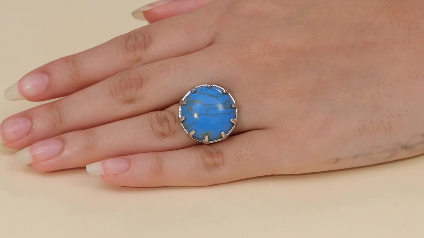 EverTrue Mojave Blue Turquoise 16.75 ctw Solitaire Ring Platinum Bond (Size 10.0)