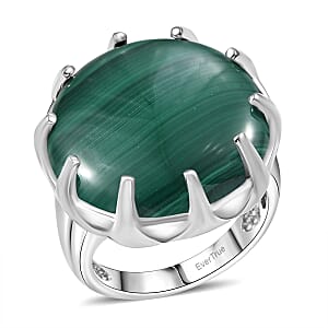 EverTrue African Malachite 26.10 ctw Solitaire Ring in Platinum Bond (Size 10.0)