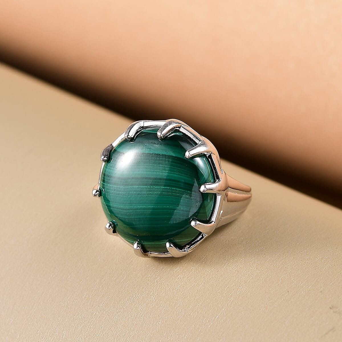 EverTrue African Malachite 26.10 ctw Solitaire Ring in Platinum Bond (Size 10.0) image number 1