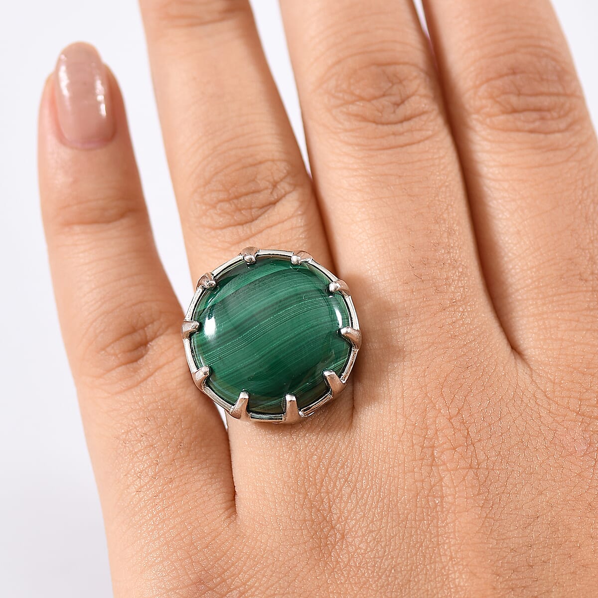 EverTrue African Malachite 26.10 ctw Solitaire Ring in Platinum Bond (Size 10.0) image number 2