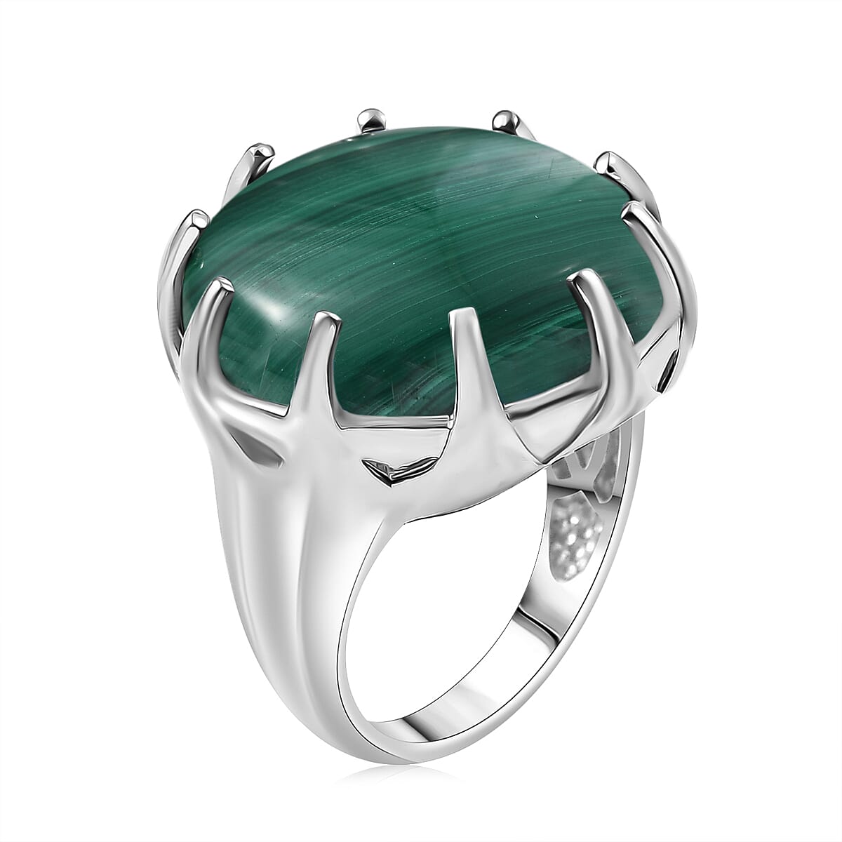 EverTrue African Malachite 26.10 ctw Solitaire Ring in Platinum Bond (Size 10.0) image number 3