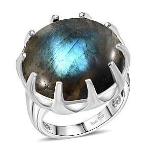 EverTrue Malagasy Labradorite 22.50 ctw Solitaire Ring in Platinum Bond (Size 10.0)
