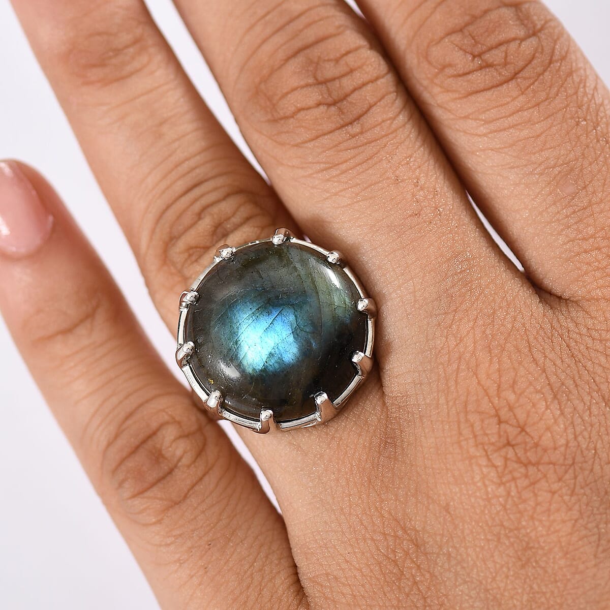 EverTrue Malagasy Labradorite 22.50 ctw Solitaire Ring in Platinum Bond (Size 10.0) image number 2