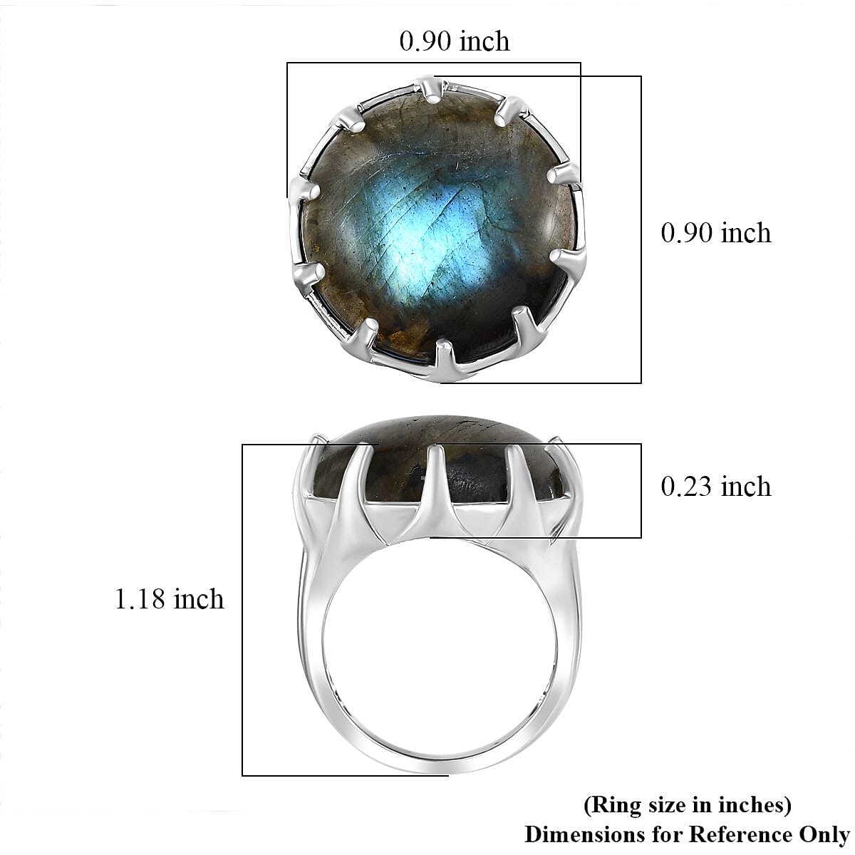 EverTrue Malagasy Labradorite 22.50 ctw Solitaire Ring in Platinum Bond (Size 10.0)