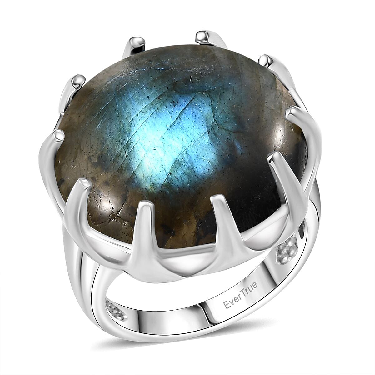 EverTrue Malagasy Labradorite 22.50 ctw Solitaire Ring in Platinum Bond (Size 7.0) image number 0