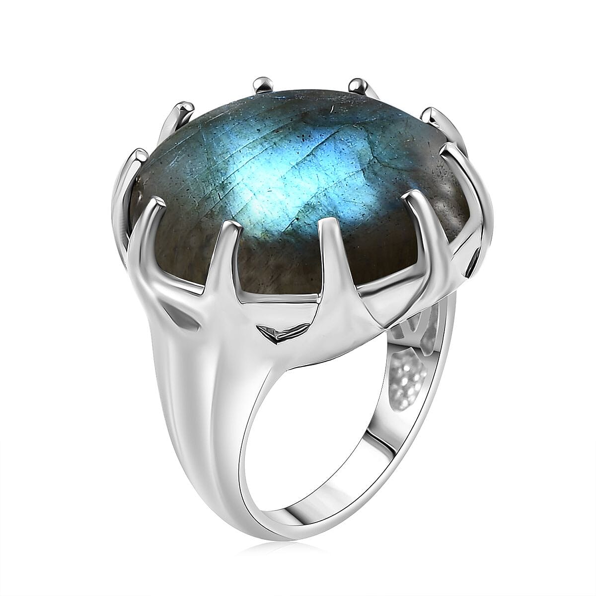 EverTrue Malagasy Labradorite 22.50 ctw Solitaire Ring in Platinum Bond (Size 7.0) image number 3