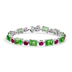 Ever True Chartreuse Quartz (Triplet) and Lab Created Ruby 26.25 ctw Vine Bracelet in Platinum Bon (7.25 In)