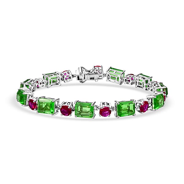 EverTrue Chartreuse Quartz (Triplet) and Lab Created Ruby 26.25 ctw Vine Bracelet in Platinum Bon (7.25 In)