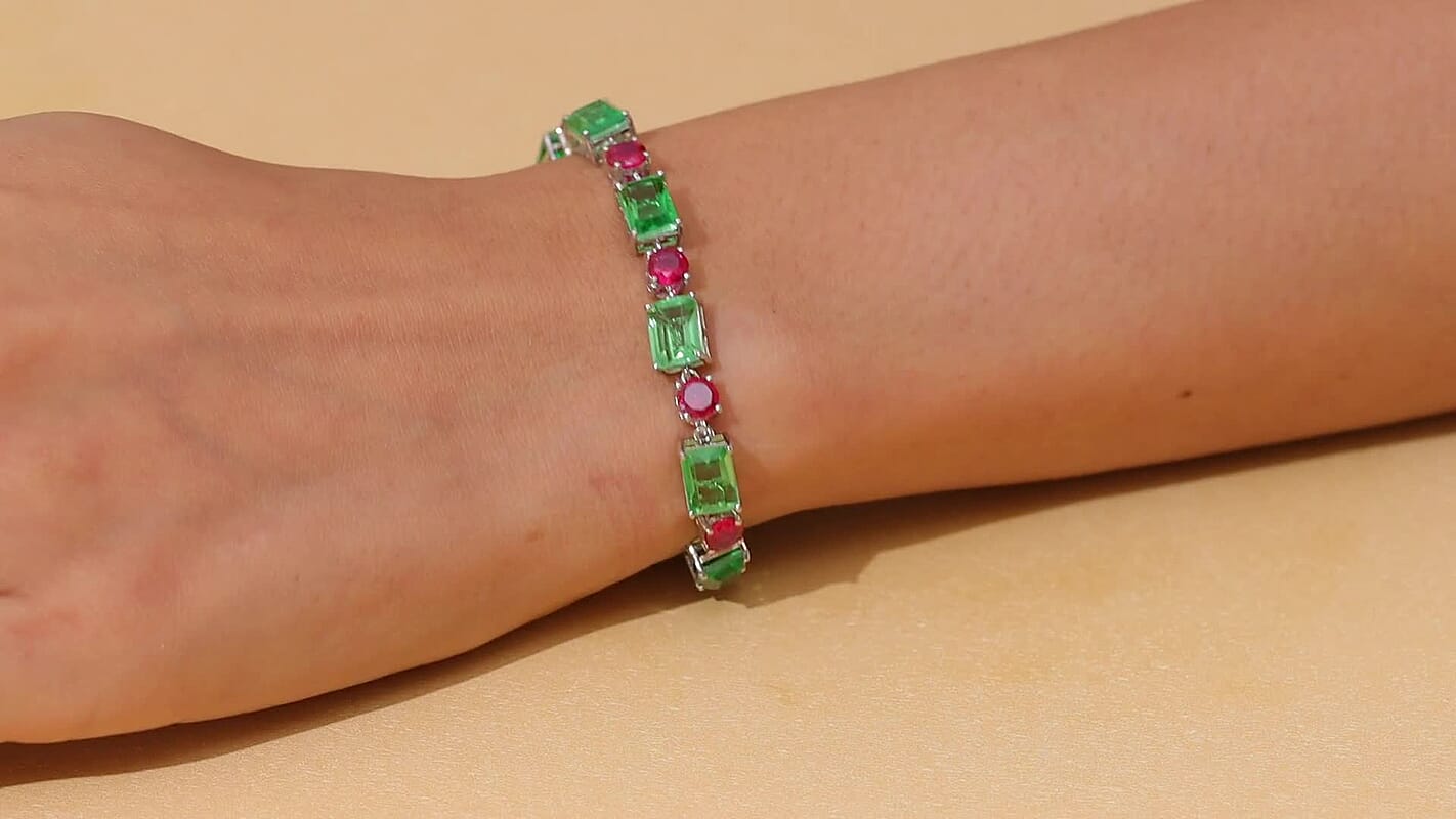 Ever True Chartreuse Quartz (Triplet) and Lab Created Ruby 26.25 ctw Vine Bracelet in Platinum Bon (7.25 In) (Del. in 10-12 Days)