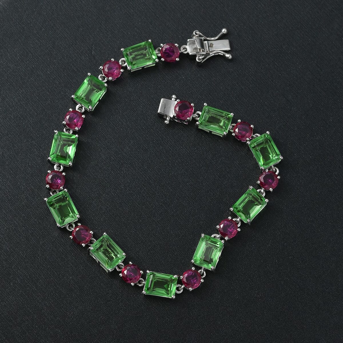 Ever True Chartreuse Quartz (Triplet) and Lab Created Ruby 26.25 ctw Vine Bracelet in Platinum Bon (7.25 In) image number 1