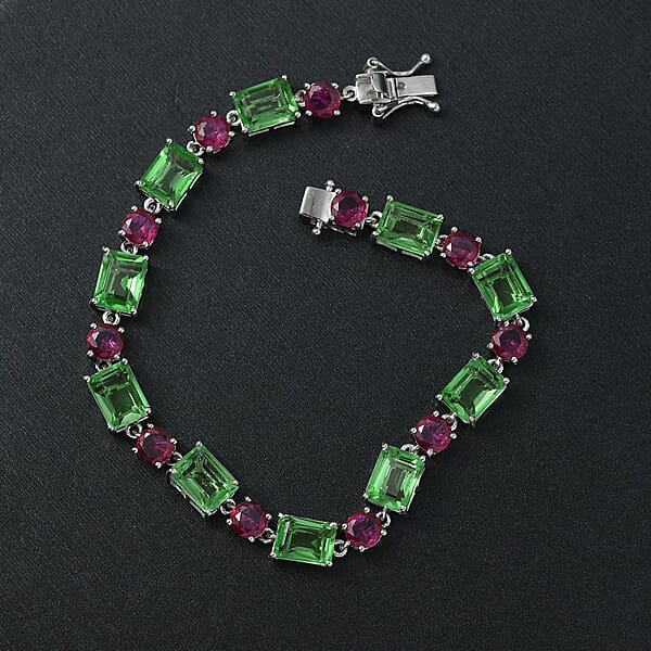 EverTrue Chartreuse Quartz (Triplet) and Lab Created Ruby 26.25 ctw Vine Bracelet in Platinum Bon (7.25 In)