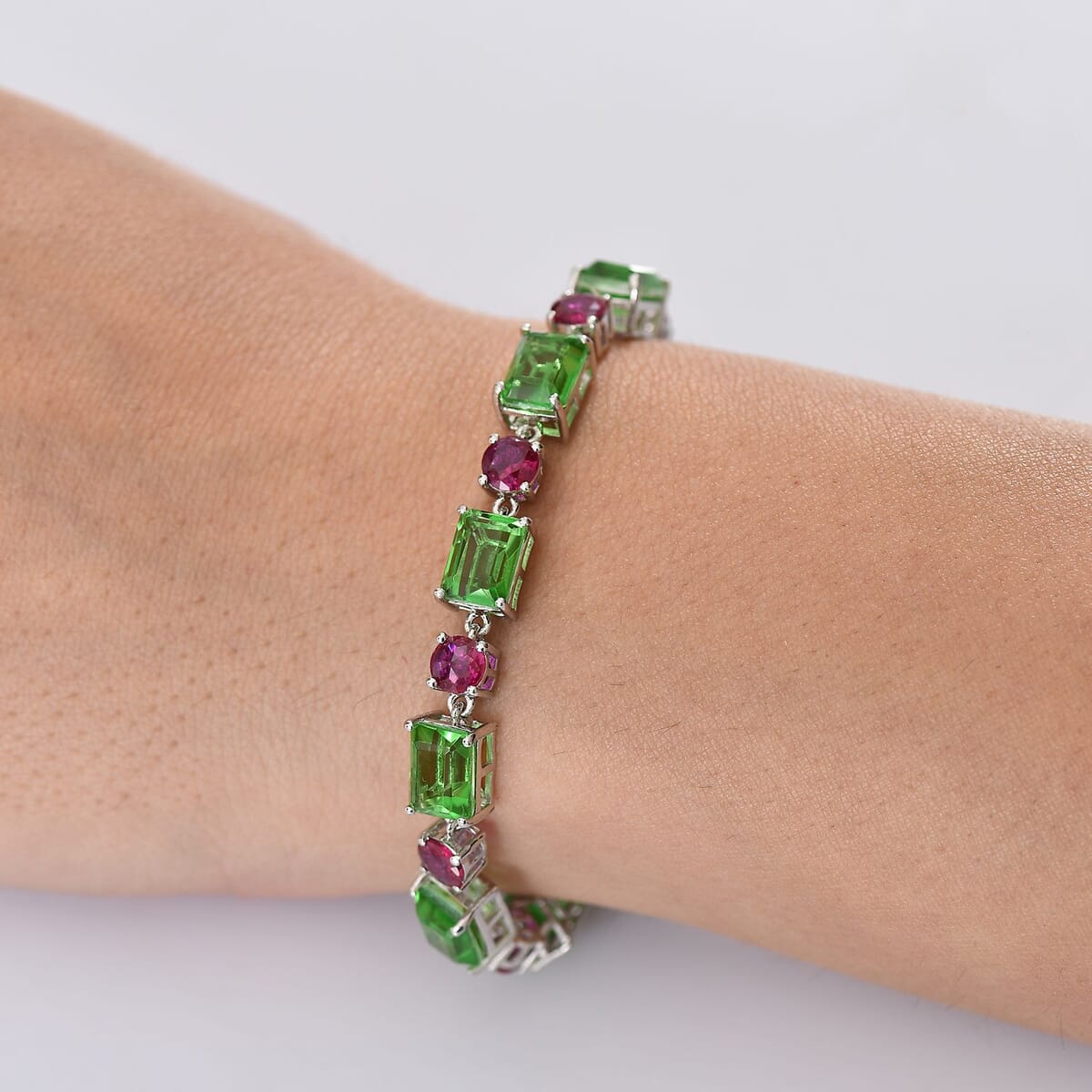Ever True Chartreuse Quartz (Triplet) and Lab Created Ruby 26.25 ctw Vine Bracelet in Platinum Bon (7.25 In) image number 2