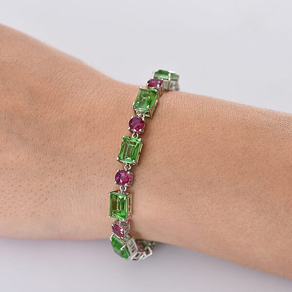 EverTrue Chartreuse Quartz (Triplet) and Lab Created Ruby 26.25 ctw Vine Bracelet in Platinum Bon (7.25 In)