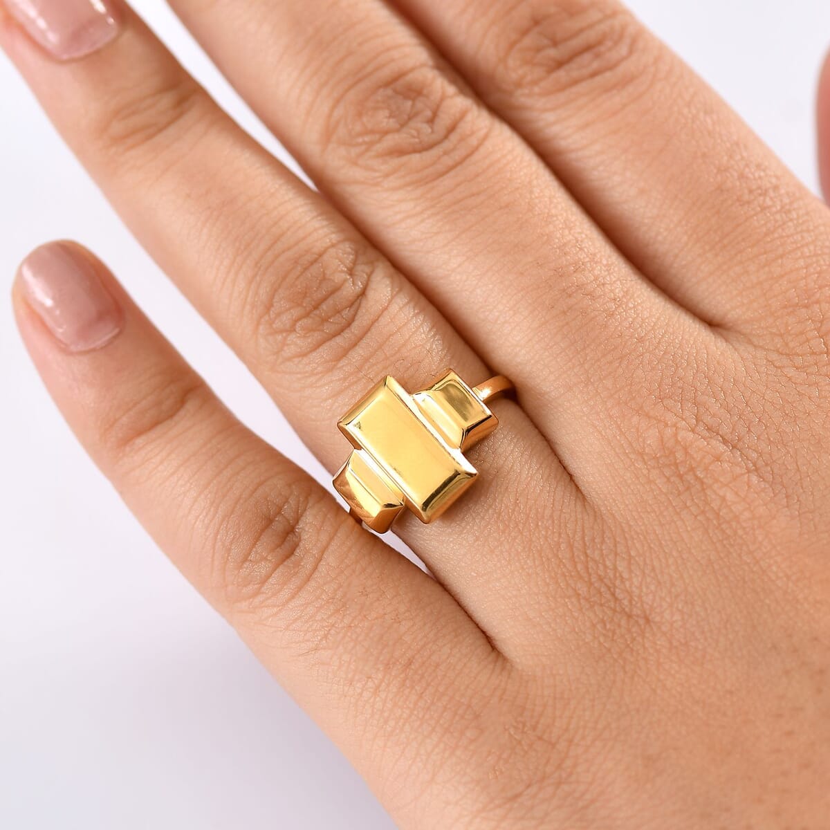 D'Joy 18K Vermeil Yellow Gold Over Sterling Silver Bar Ring (Size 7.0) 3.30 Grams image number 2