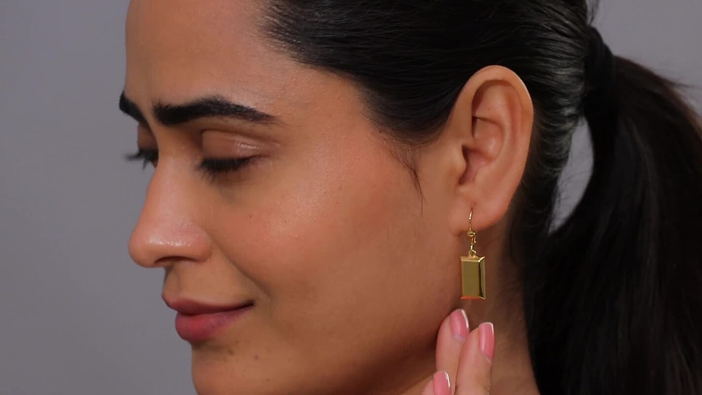 18K Vermeil Yellow Gold Over Sterling Silver Bar Earrings 3.30 Grams