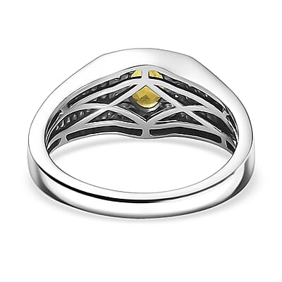 D'Joy Madagascar Yellow Sapphire and Moissanite 1.25 ctw Men's Ring in Rhodium Over Sterling Silver (Size 10.0)
