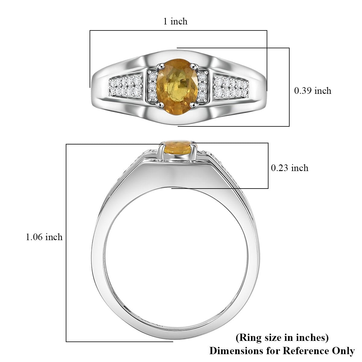 D'Joy Madagascar Yellow Sapphire and Moissanite 1.25 ctw Men's Ring in Rhodium Over Sterling Silver (Size 10.0) image number 5