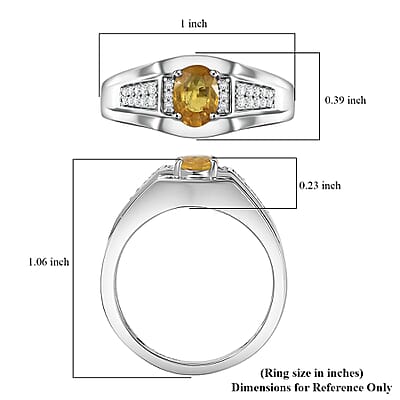 D'Joy Madagascar Yellow Sapphire and Moissanite 1.25 ctw Men's Ring in Rhodium Over Sterling Silver (Size 10.0)